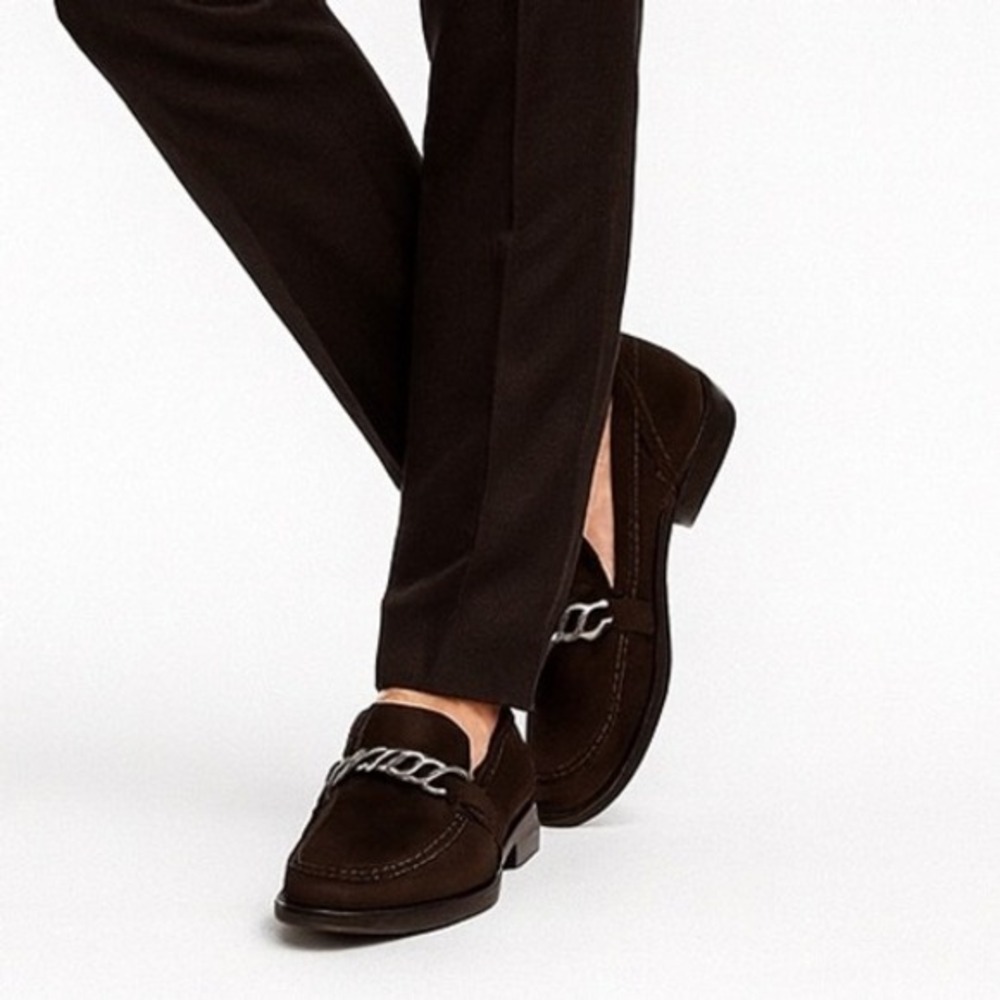 Kenneth Cole New York Side Step Suede Loafers Brown Suede Chain 13 Vintage 95-01